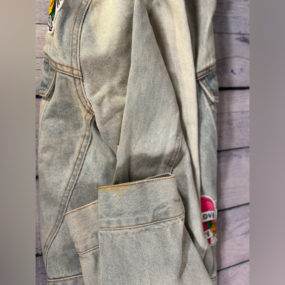 Juicy Couture Cabana Wash Tattoo Patch Distressed Cropped Urban Denim Jacket S - Picture 10 of 14